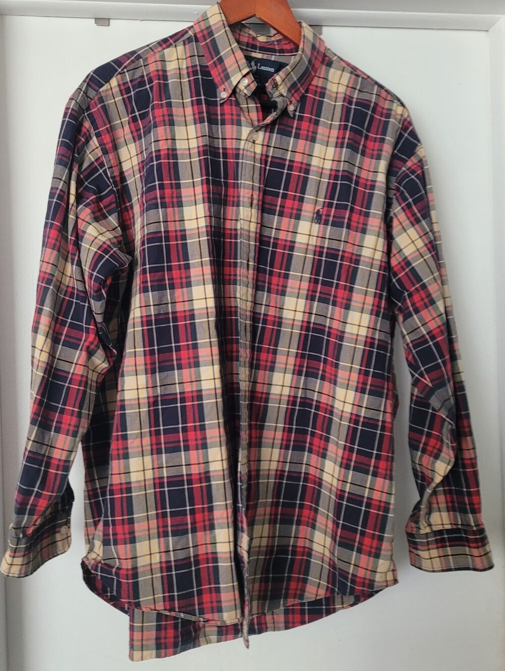 Ralph Lauren Mens Blake Cotton Plaid Button-Down Shirt Large Long Sleeve Casual